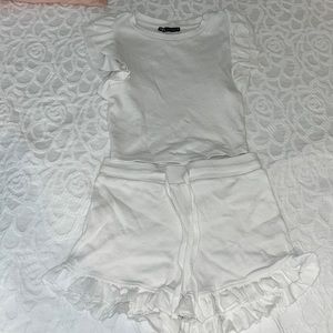 Zara two piece white ruffle shorts set size s top and size s bottom